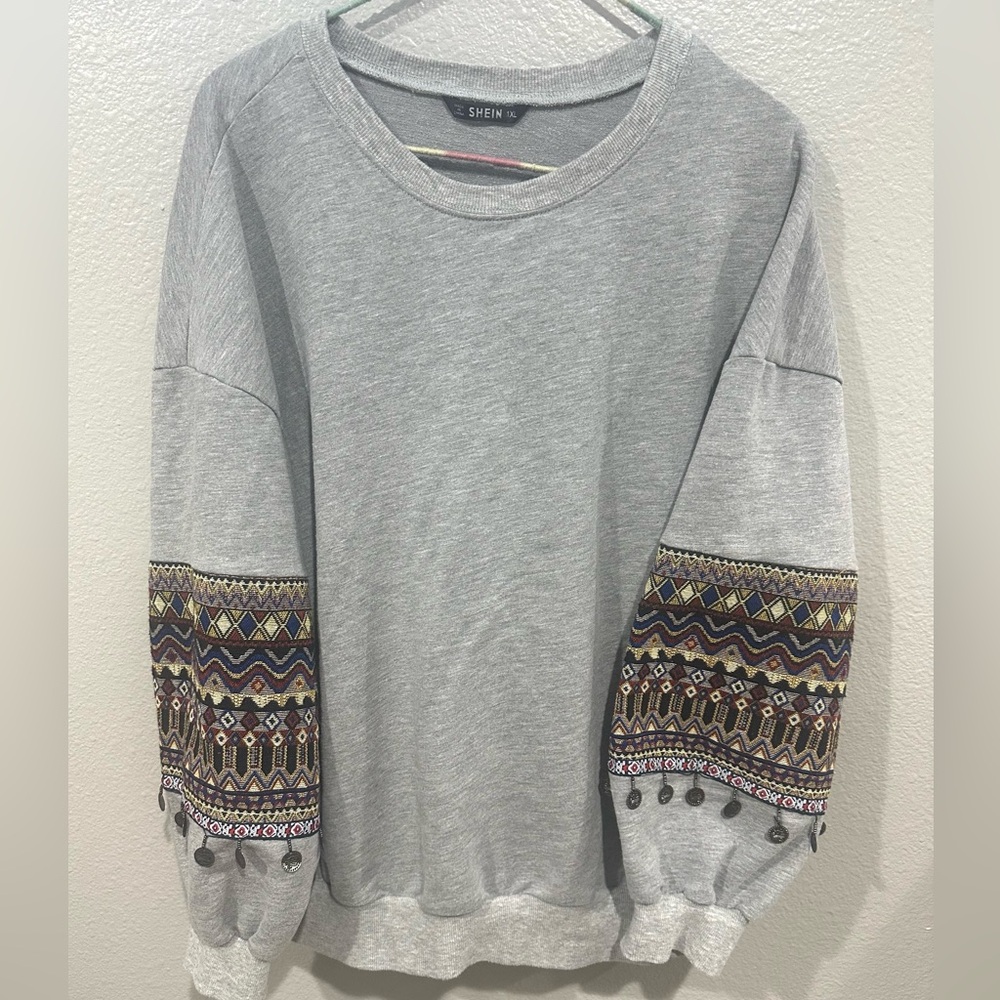 Grey embellished crew neck